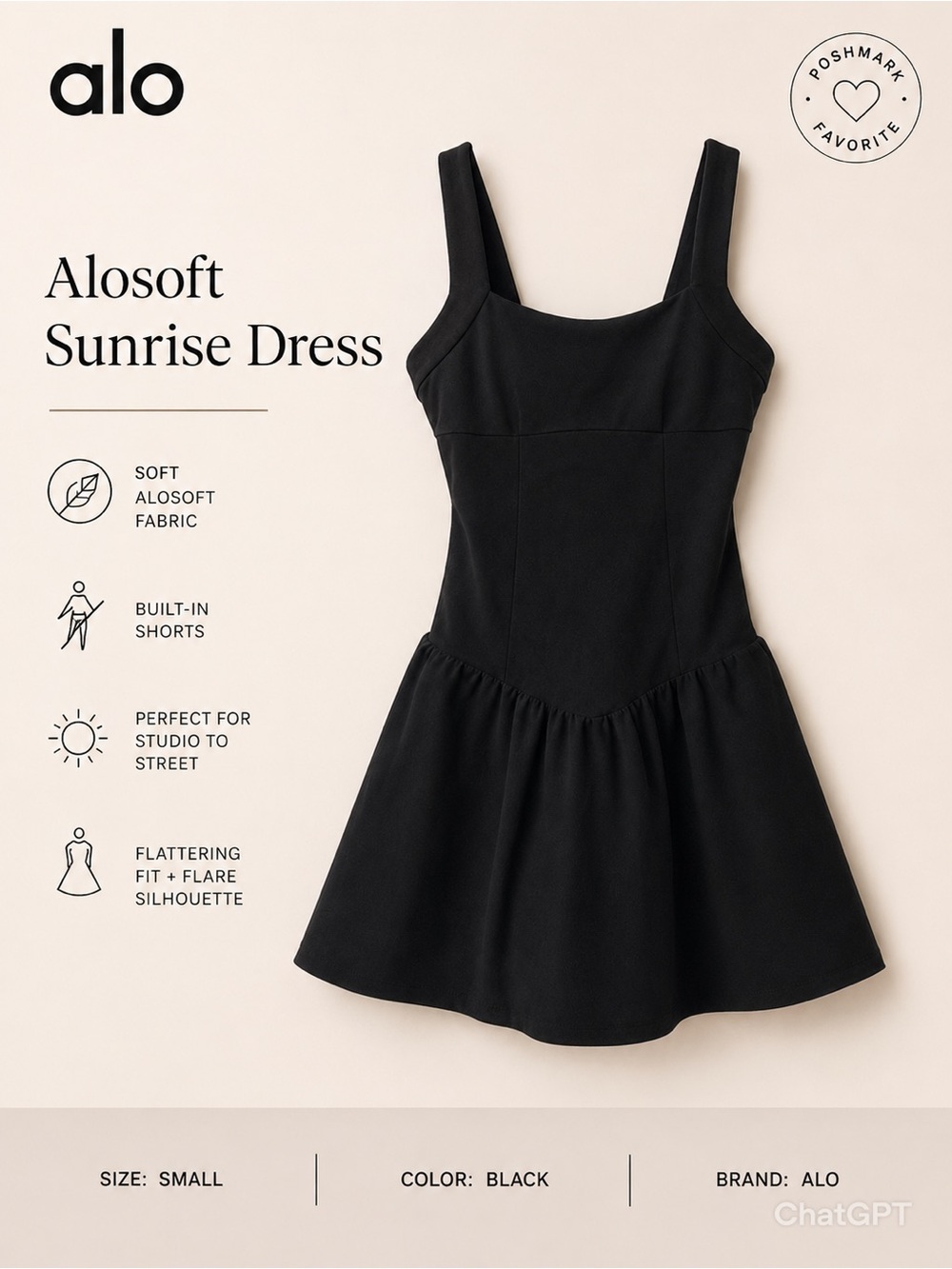 ALO Yoga Black Sunrise Dress size small